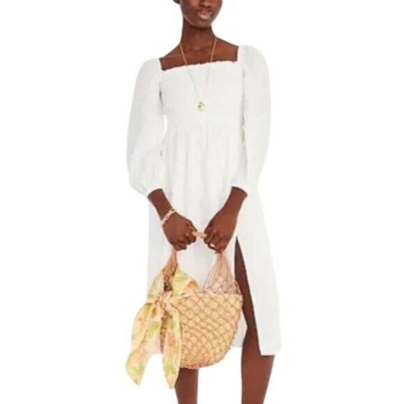 J. CREW Linen Daydream Dress Smocked Lightweight Lined Midi - Picture 4 of 17